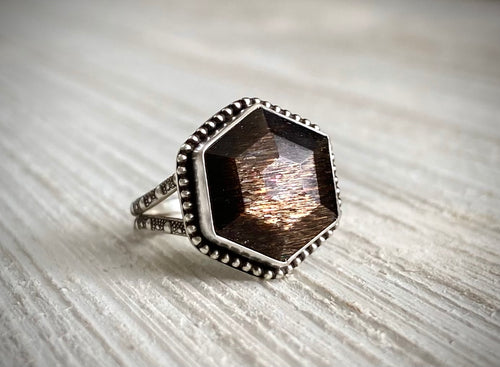 Black Sunstone Hex Ring