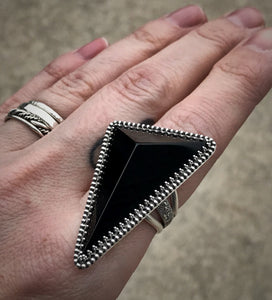 Faceted Black Triangle Ring