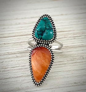 Fox Turquoise & Spiny Oyster Ring