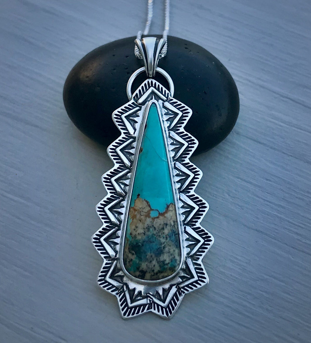 Hand Stamped Baja Turquoise Pendant