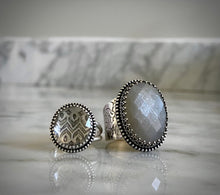 Load image into Gallery viewer, Grey Moonstone Wide Band Flourish Ring