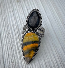Load image into Gallery viewer, Bumblebee Jasper &amp; Gold Sheen Obsidian Ring