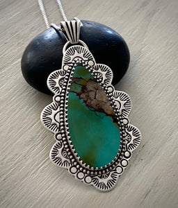 Hand Stamped Hubei Turquoise Pendant