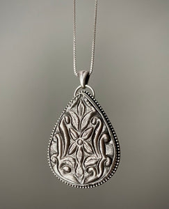 Hand Carved Silver Obsidian Pendant