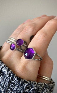 Faceted Amethyst Hex Ring