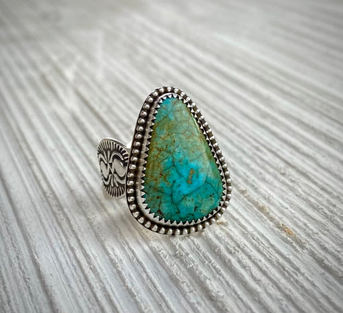 Hand Stamped Turquoise Mountain Wide Band Ring