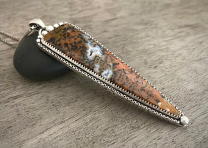 Druzy Honey Dendrite Dagger Pendant